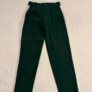 Babaton Dark Green Straight-Leg Trousers with White Side Stripe